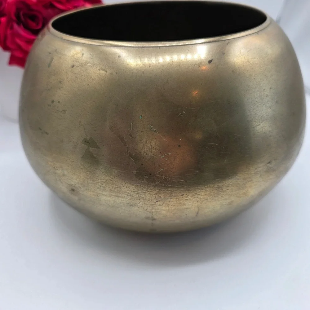Vintage Solid Brass Ginger Jar Lidded Pot Round Storage Container Asian Markings